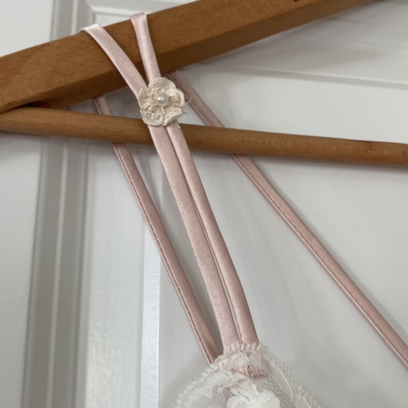 VTG California Dynasty Pale Pink Negligee w Hand Sewn Pearls, Lace, Sequins Lg - Picture 4 of 13